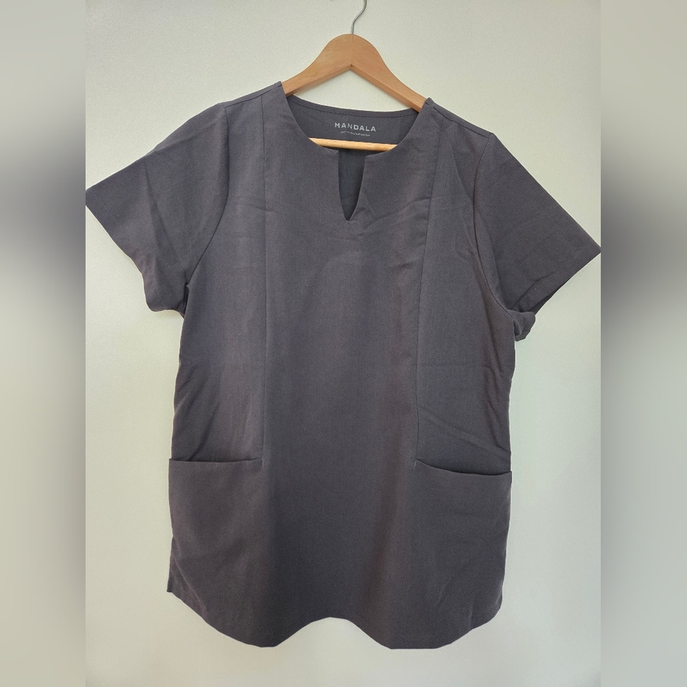 Mandala Dark Gray Short Sleeve Scrub Top